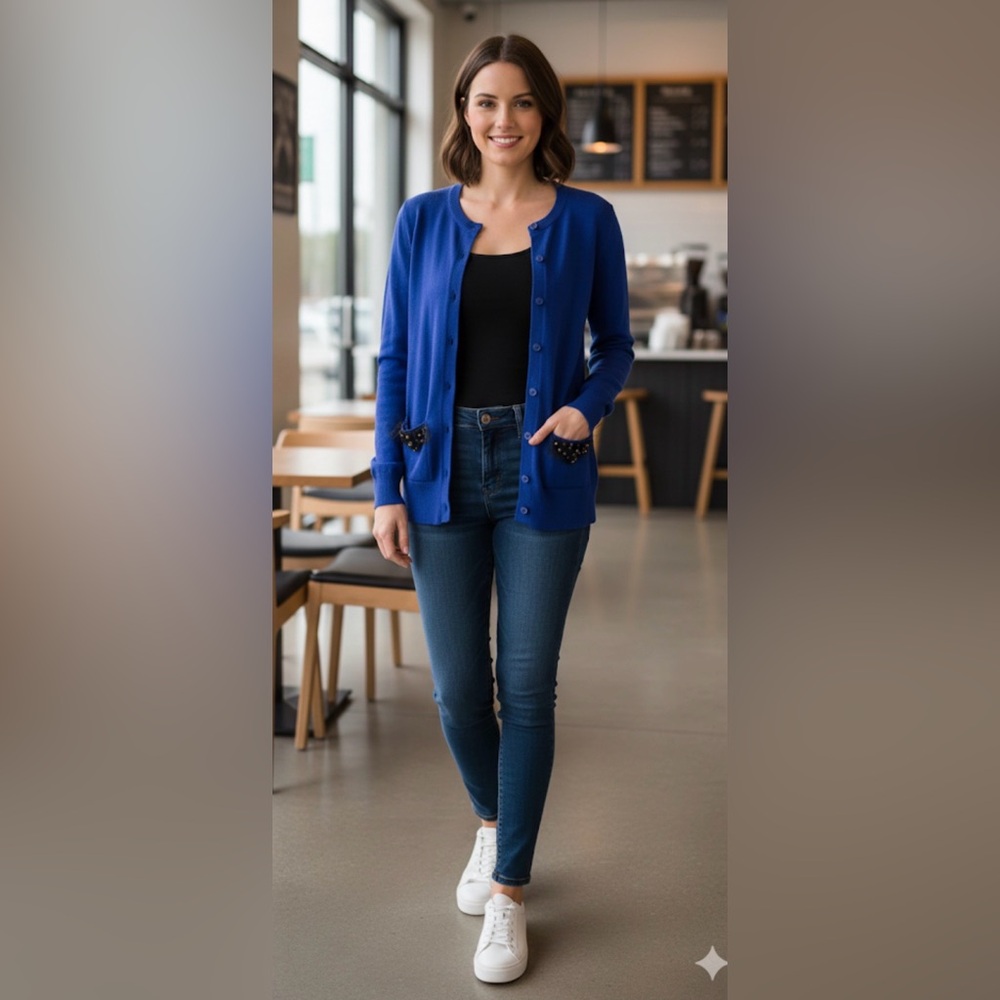 Simply Vera Vera Wang Royal Blue Cardigan with Button Accents